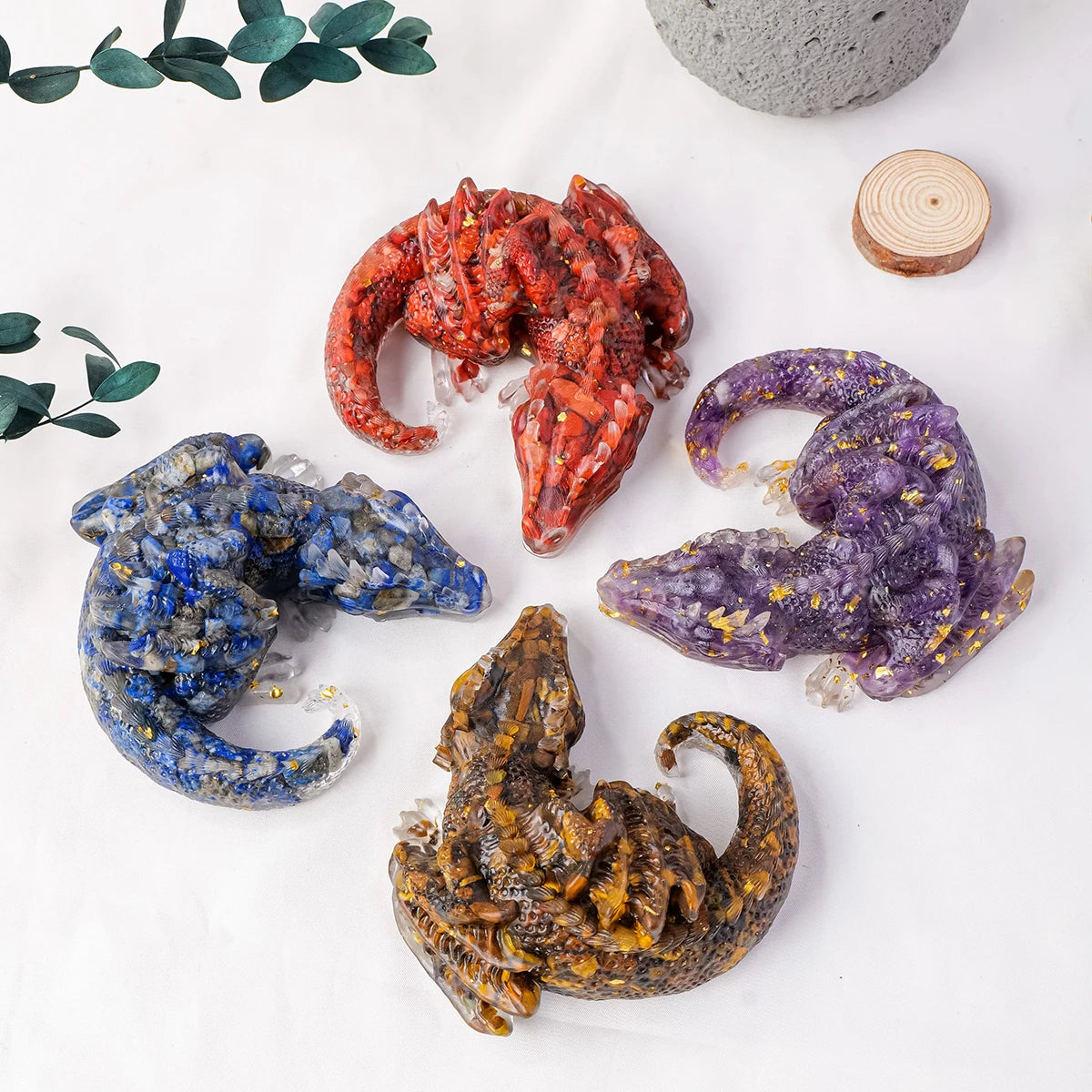 1PC Natural Crystal Stone Wolong Statue Reiki Stone Dragon Figurine Amulet Fengshui Sculpture for Home Office Decoration