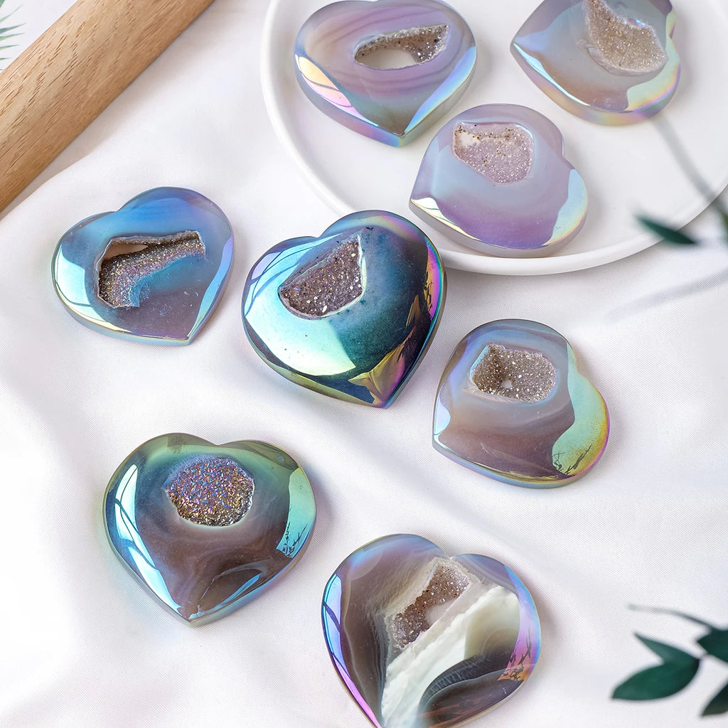 1pc Natural Crystal Aura Agate Crystal Cave Love Palmstone
