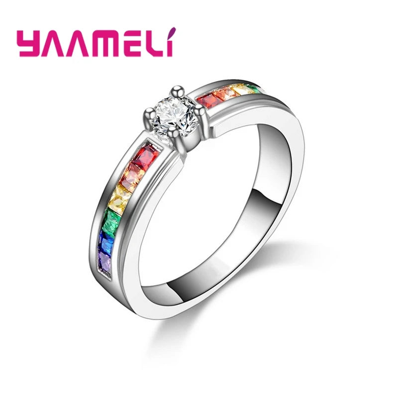 Rainbow Cubic Zircon Ring Proposal Jewelry
