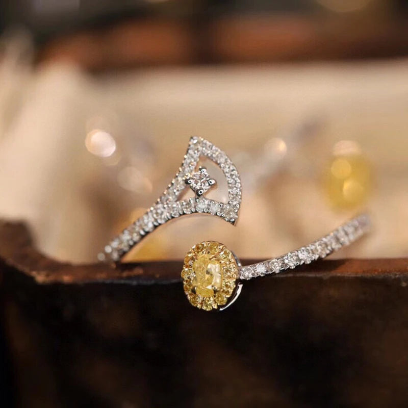 Aazuo Natrual Yellow & White Diamonds 18K Solid Gold Fairy Open Ring Upscale Trendy Senior Party Senior Customize  Fine Jewelry