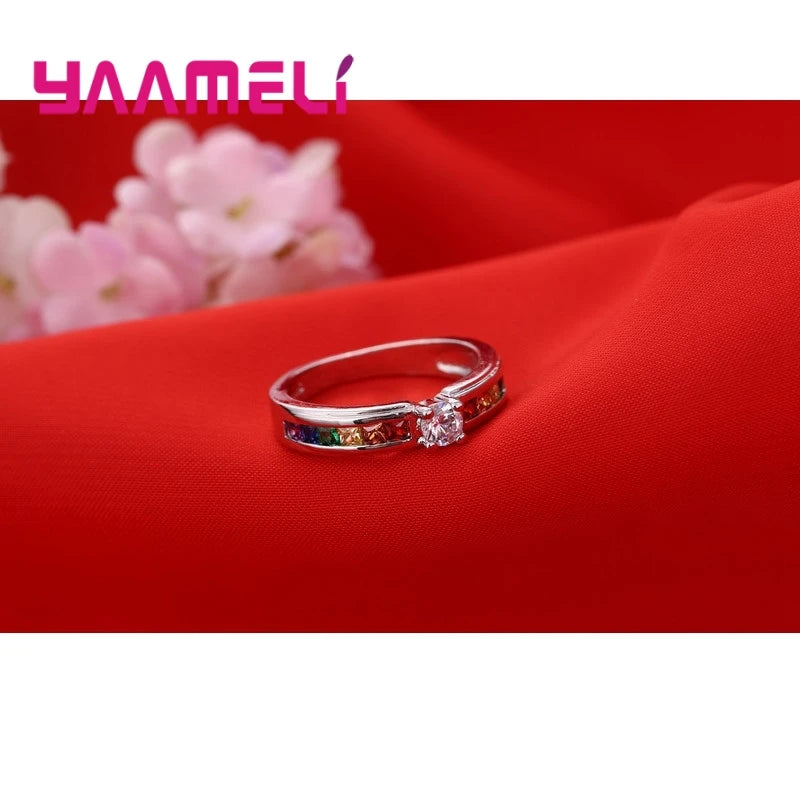 Rainbow Cubic Zircon Ring Proposal Jewelry