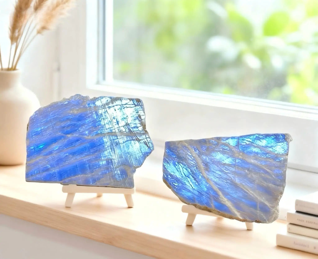 1PC Blue Moonstone Slice-Irregular Shape-Slicesunique Luster Texture Stone for Home Decor&Interior Decor,Elegant Decor Piece