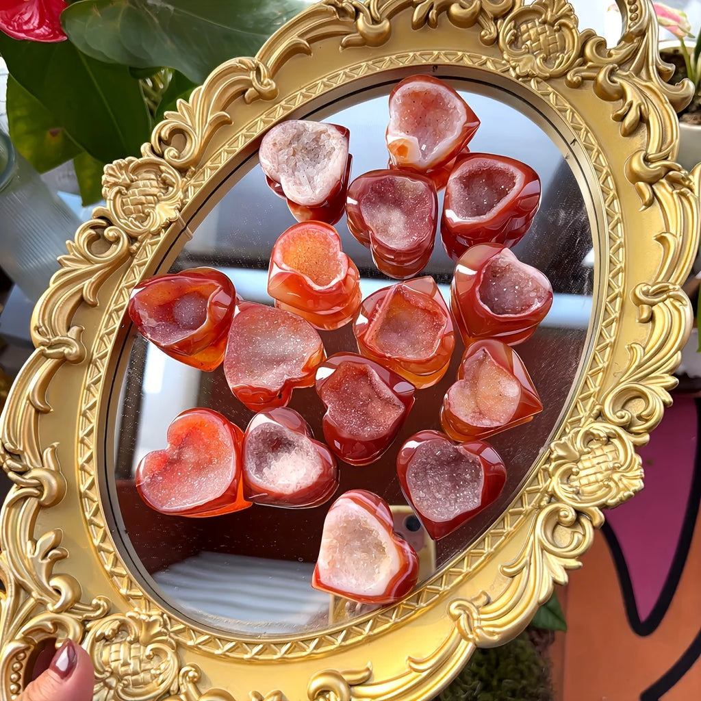 Heart-shaped Natural Red Crystal Cluster with Openwork Patterns