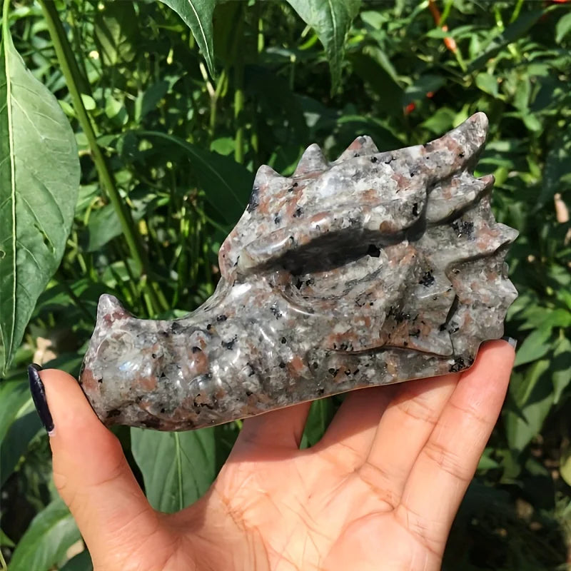 1pc Dragon Skull Decoration, Hand-Carved Quartz Ornament Stone Home Decor, Unique Gift -Jewelry Patterns