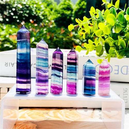 100% Natural Colored Fluorite Hexagonal Column Crystal Point Healing Wand Mineral Crystal Home Decor And Study Room Decor Gifts