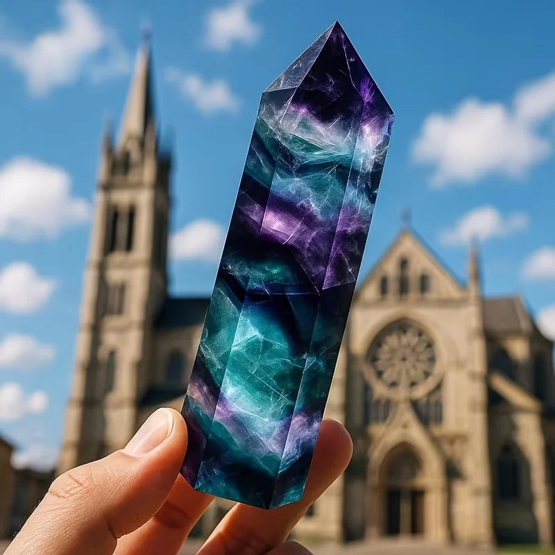 1pc Natural Rainbow Fluorite Crystal Pillar Natural Stone Meditation Decor Holiday Gift Suitable for Altar, Crystal Display