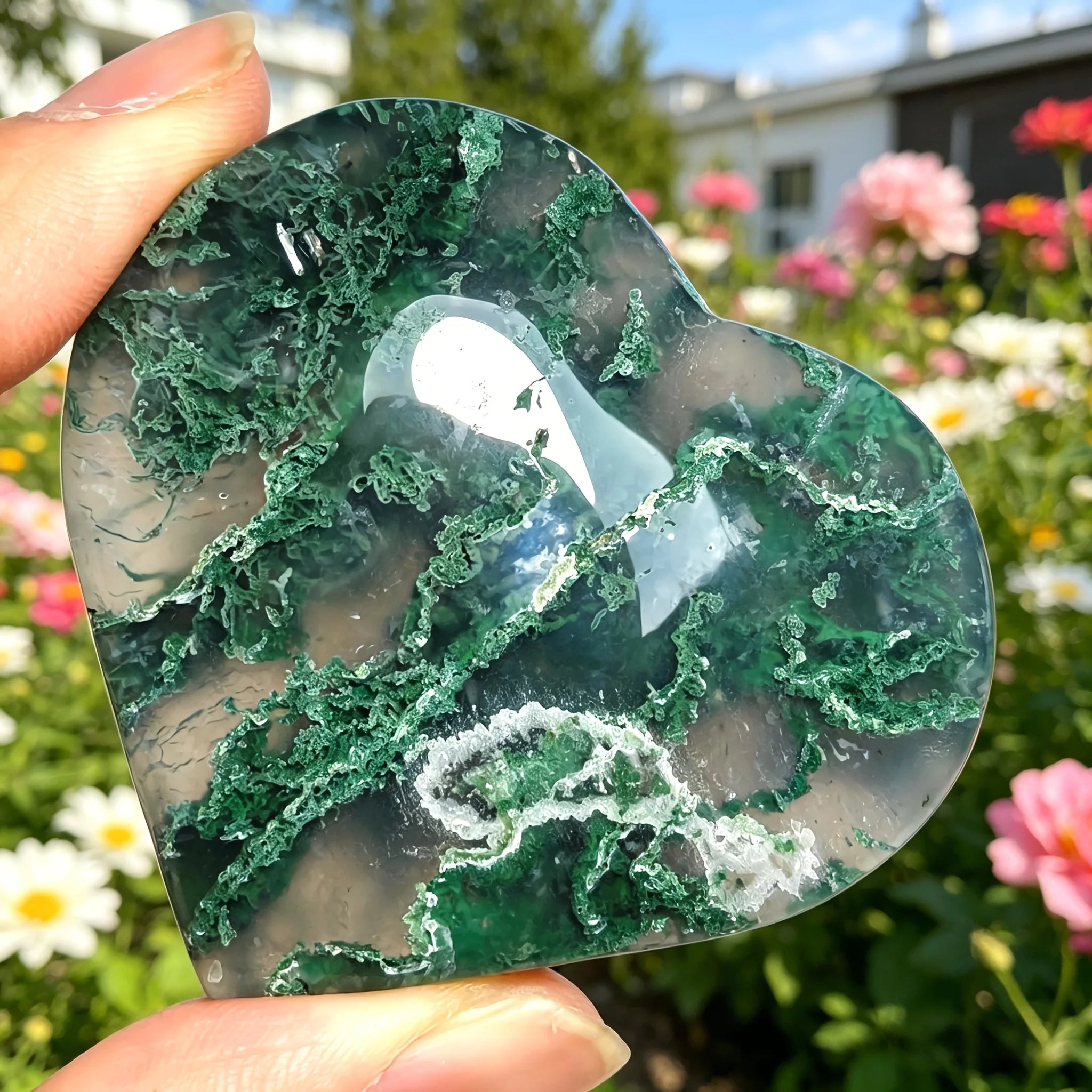 1pc Random Natural Moss Agate Heart Cabochon,