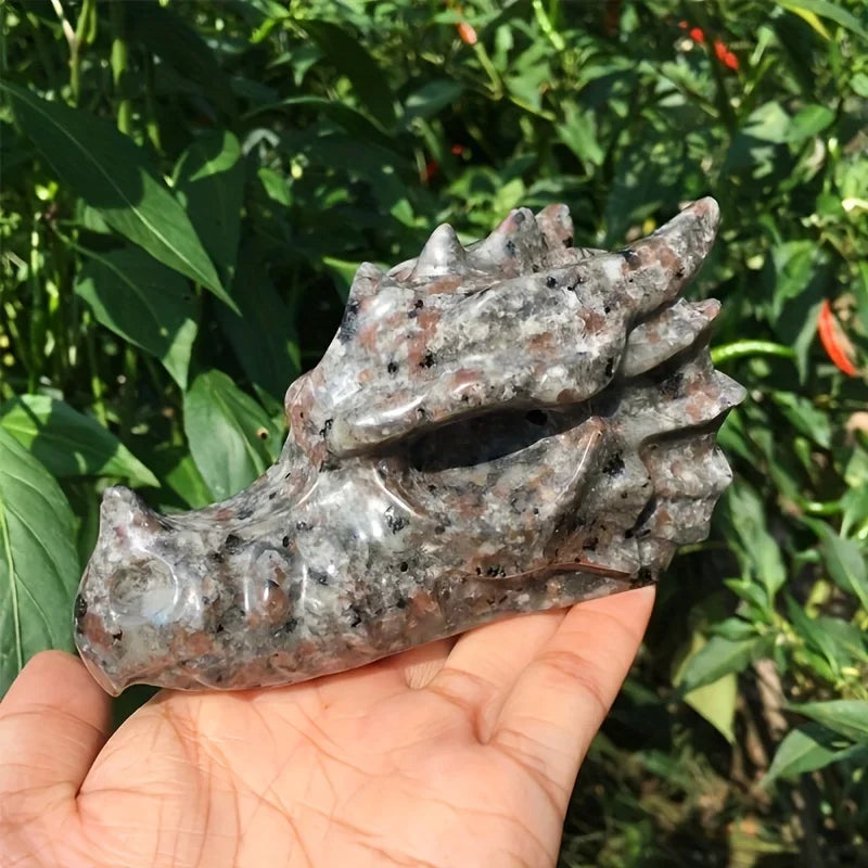 1pc Dragon Skull Decoration, Hand-Carved Quartz Ornament Stone Home Decor, Unique Gift -Jewelry Patterns