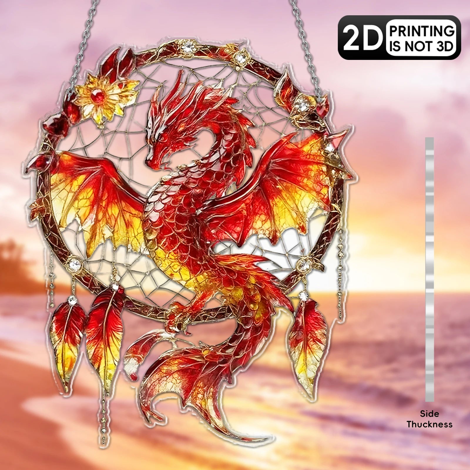 2D Green/Red Fantasy Dragon Acrylic Dream Catcher Light Catcher for Window And Door Home Decor Auspicious Gift Sunlight Catcher