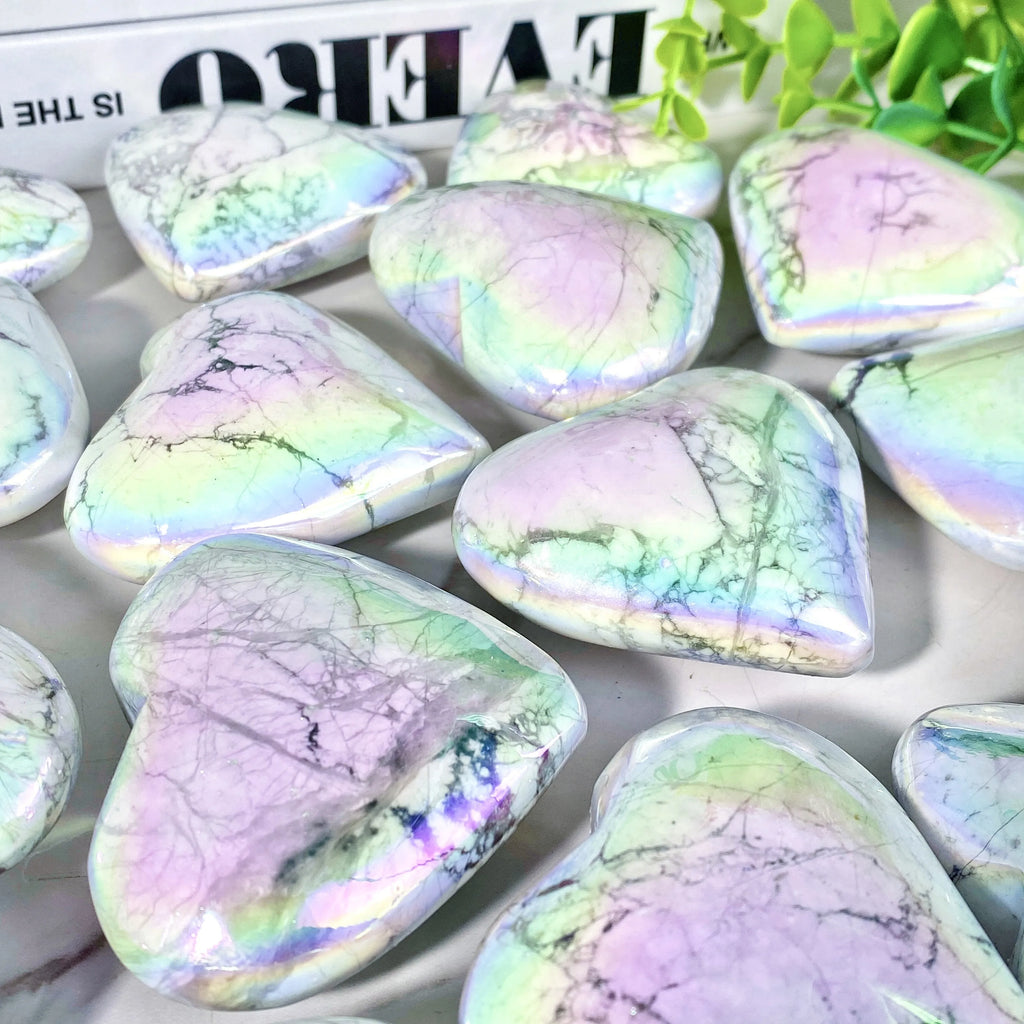 1PC High Quality Aura Howlite Heart Natural Crystal Carving,