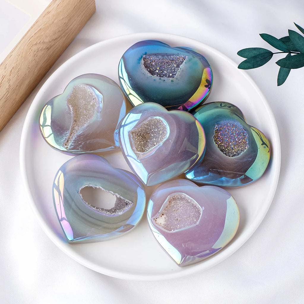 1pc Natural Crystal Aura Agate Crystal Cave Love Palmstone