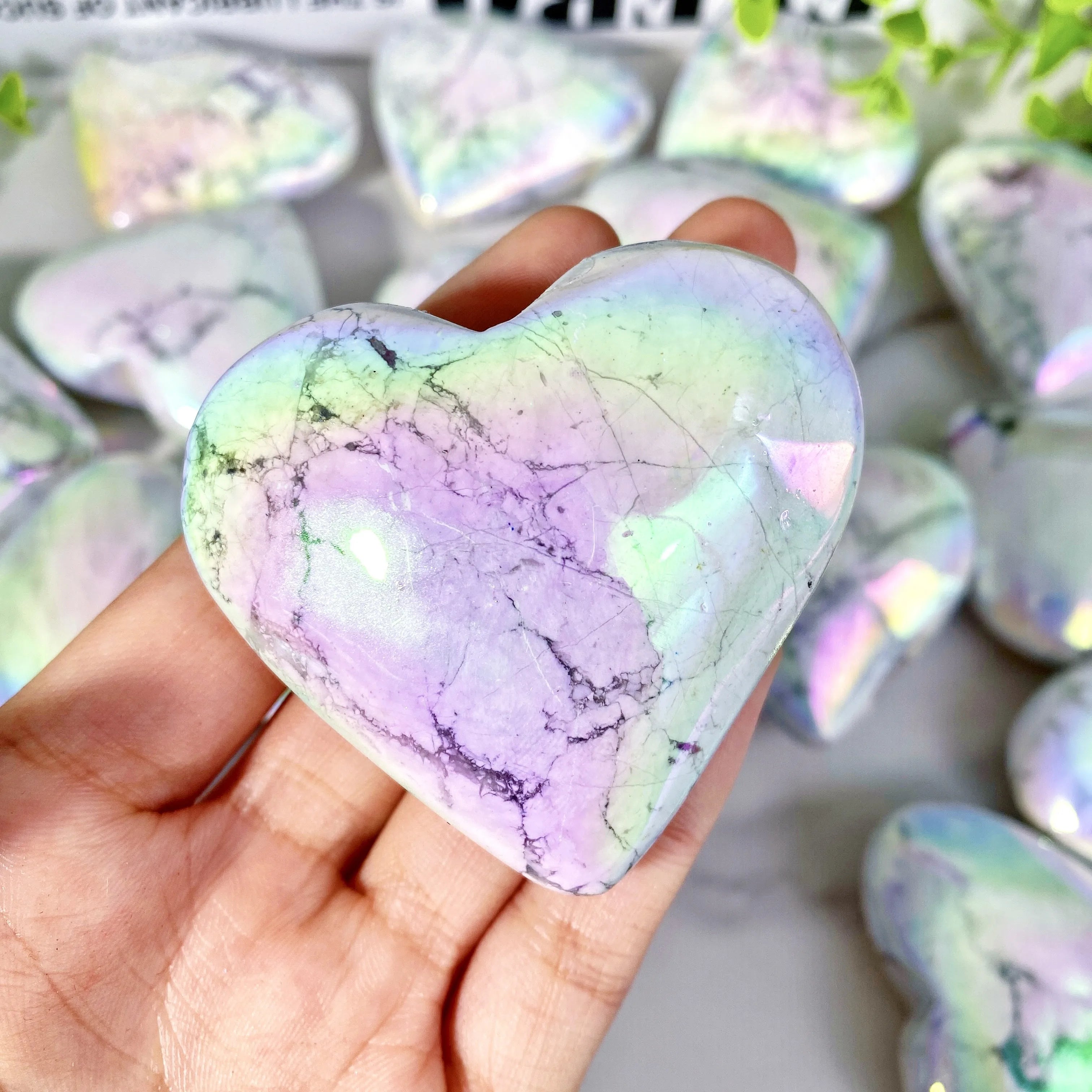 1PC High Quality Aura Howlite Heart Natural Crystal Carving,