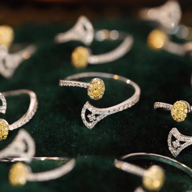 Aazuo Natrual Yellow & White Diamonds 18K Solid Gold Fairy Open Ring Upscale Trendy Senior Party Senior Customize  Fine Jewelry