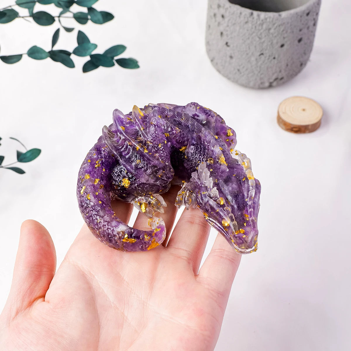1PC Natural Crystal Stone Wolong Statue Reiki Stone Dragon Figurine Amulet Fengshui Sculpture for Home Office Decoration