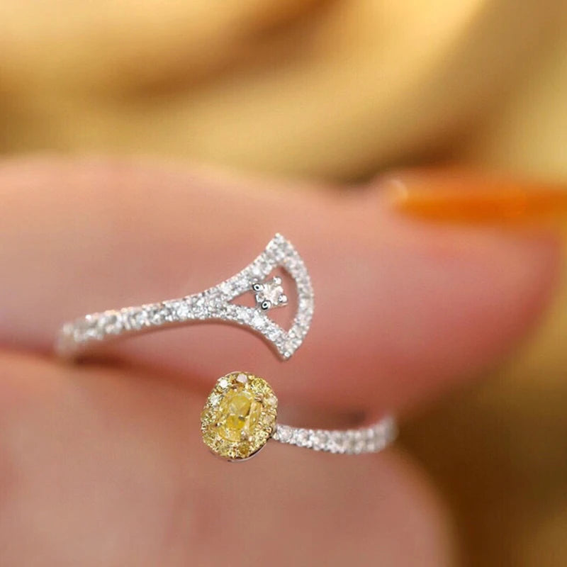 Aazuo Natrual Yellow & White Diamonds 18K Solid Gold Fairy Open Ring Upscale Trendy Senior Party Senior Customize  Fine Jewelry