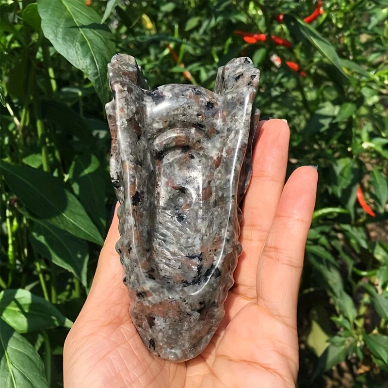 1pc Dragon Skull Decoration, Hand-Carved Quartz Ornament Stone Home Decor, Unique Gift -Jewelry Patterns