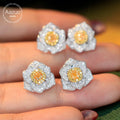 Aazuo Real 18K White Gold Real Yellow Diamonds Fairy Flower Stud Earring Gifted For Women Wedding Party Chain Real Gold Au750