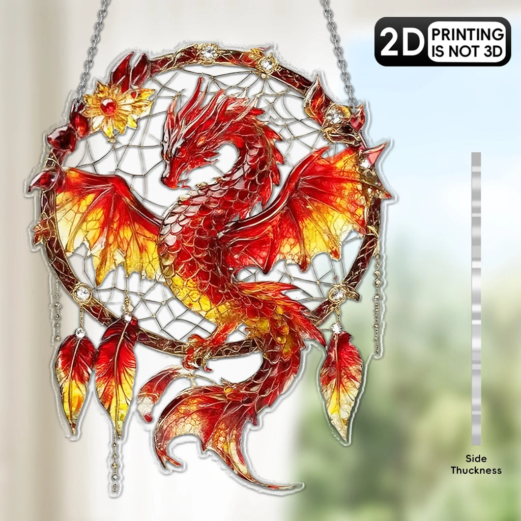 2D Green/Red Fantasy Dragon Acrylic Dream Catcher Light Catcher for Window And Door Home Decor Auspicious Gift Sunlight Catcher