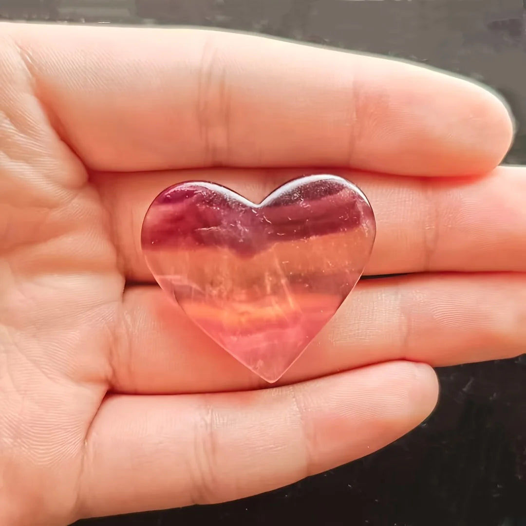 1/2pcs Natural Rainbow Fluorite Heart Carving,