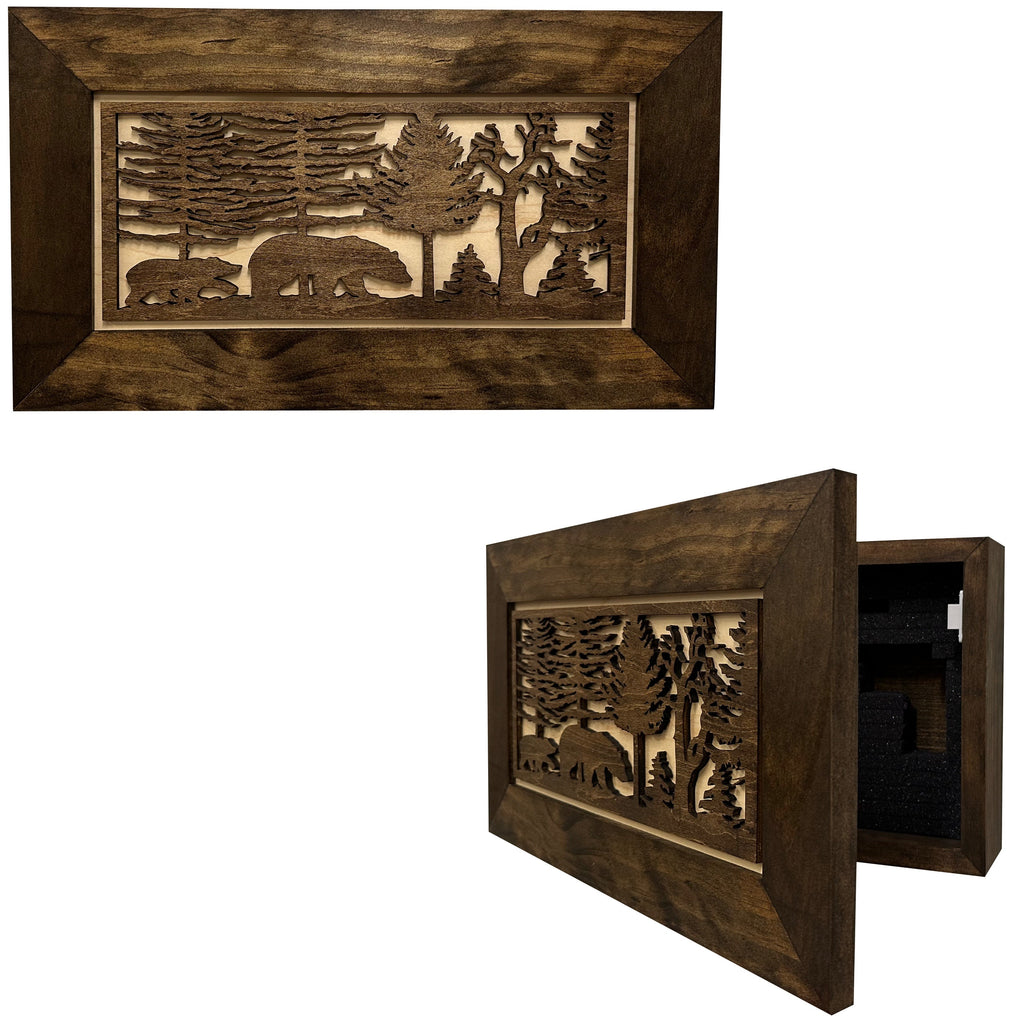 Bear in Woods Hidden Gun Storage Safe Concealment Shelf Concealed Furniture