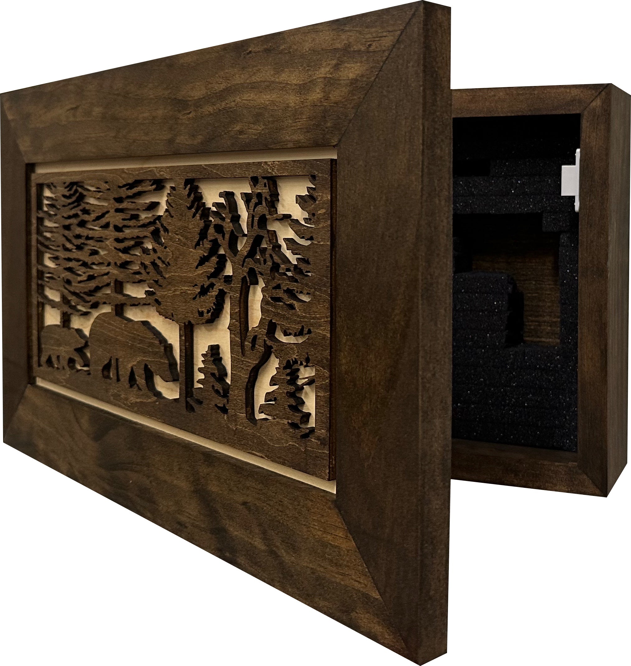 Bear in Woods Hidden Gun Storage Safe Concealment Shelf Concealed Furniture