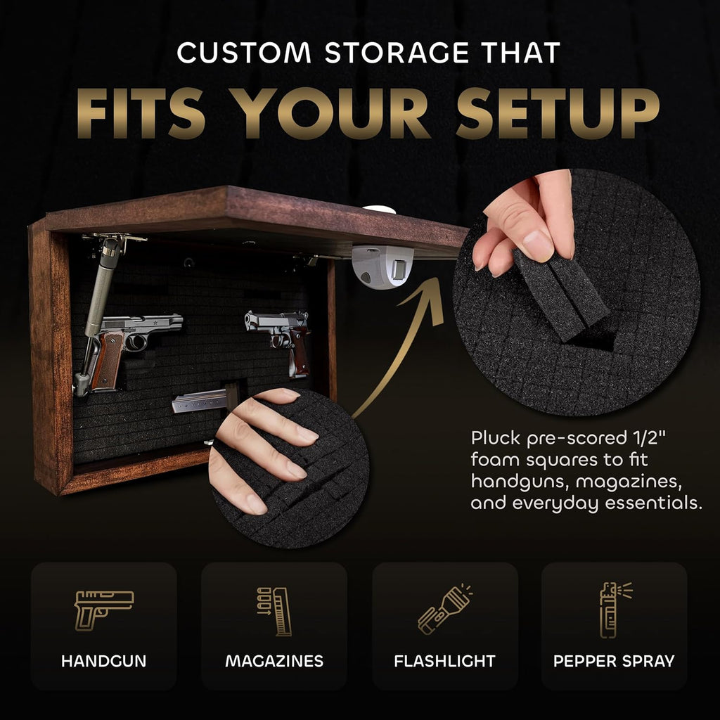 Gun Concealment Furniture - Hidden Gun Safe with Birds in a Tree Design - Fits 2 Handguns & Magazines - Wall Mounted Gun Storage with Magnetic Lock - Made in USA