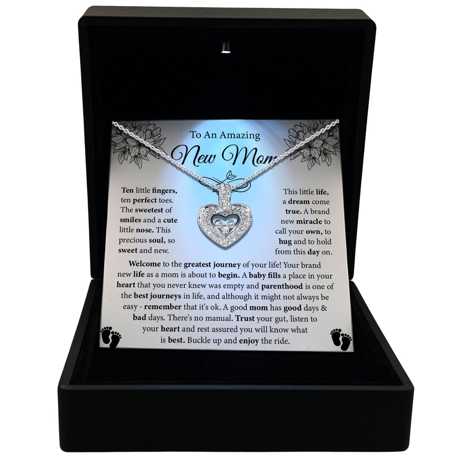 TRYNDI™ To My Amazing New Mom Floating Heart Necklace With Authentic Swarovski Crystals