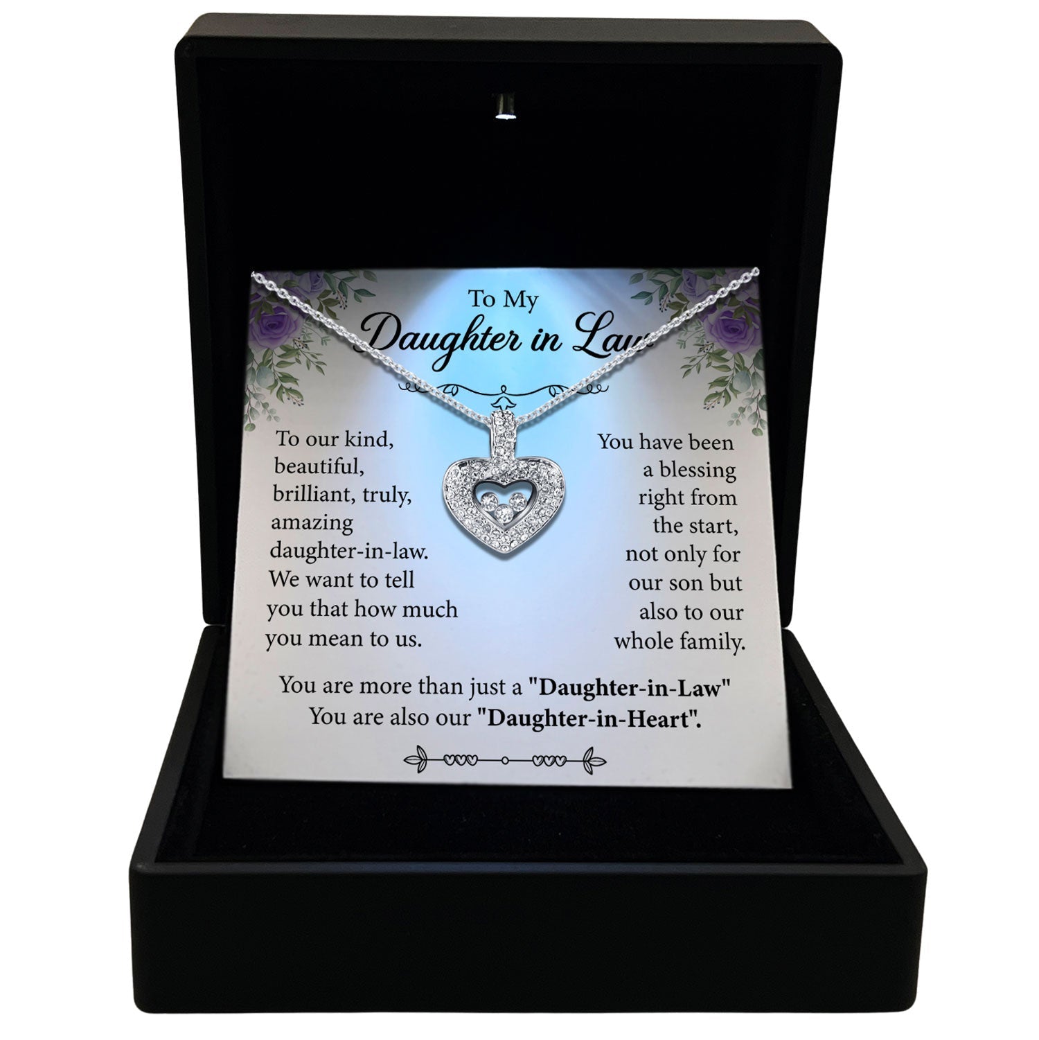 TRYNDI™ To My Beautiful Daughter-in-Law Floating Heart Necklace With Authentic Swarovski Crystals