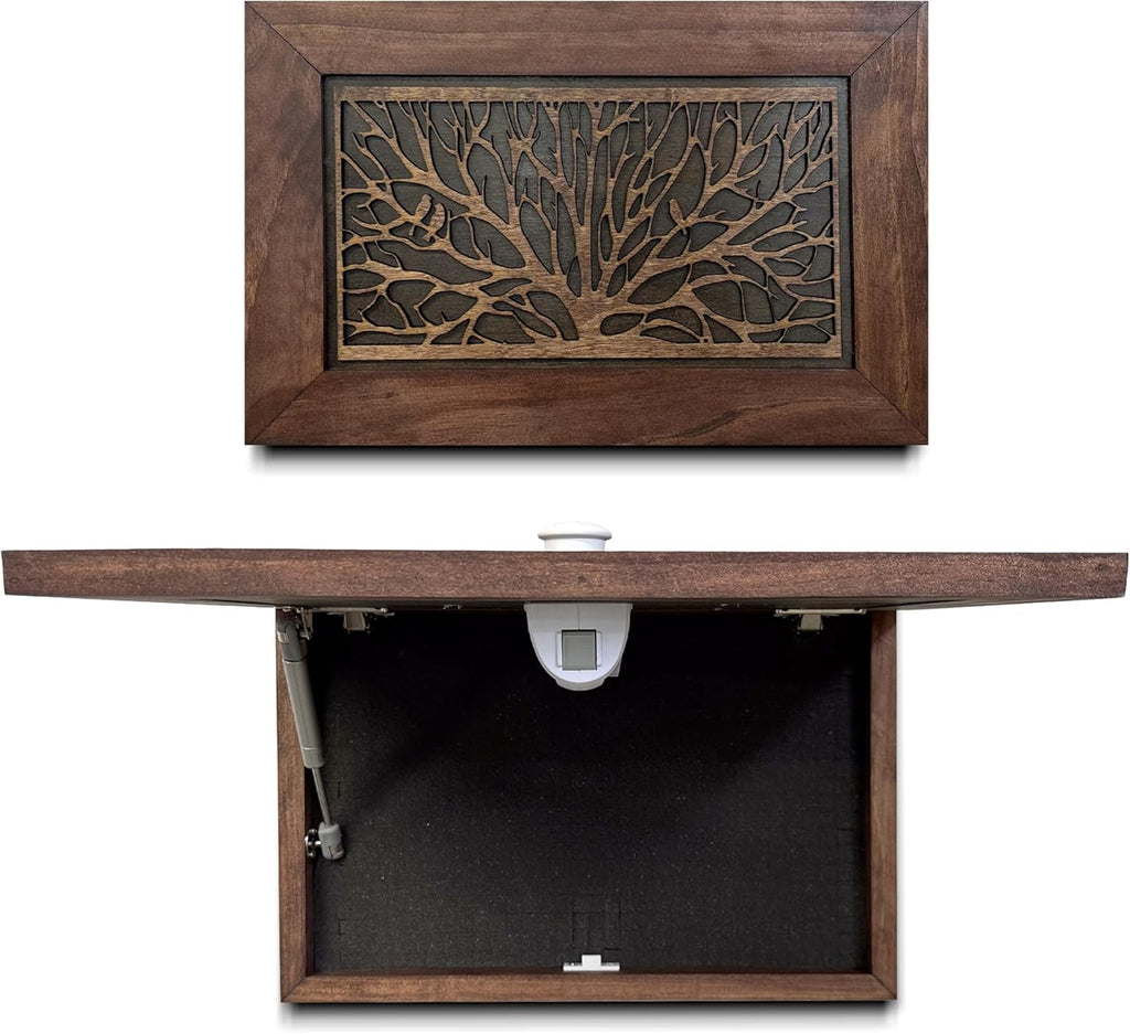 Gun Concealment Furniture - Hidden Gun Safe with Birds in a Tree Design - Fits 2 Handguns & Magazines - Wall Mounted Gun Storage with Magnetic Lock - Made in USA