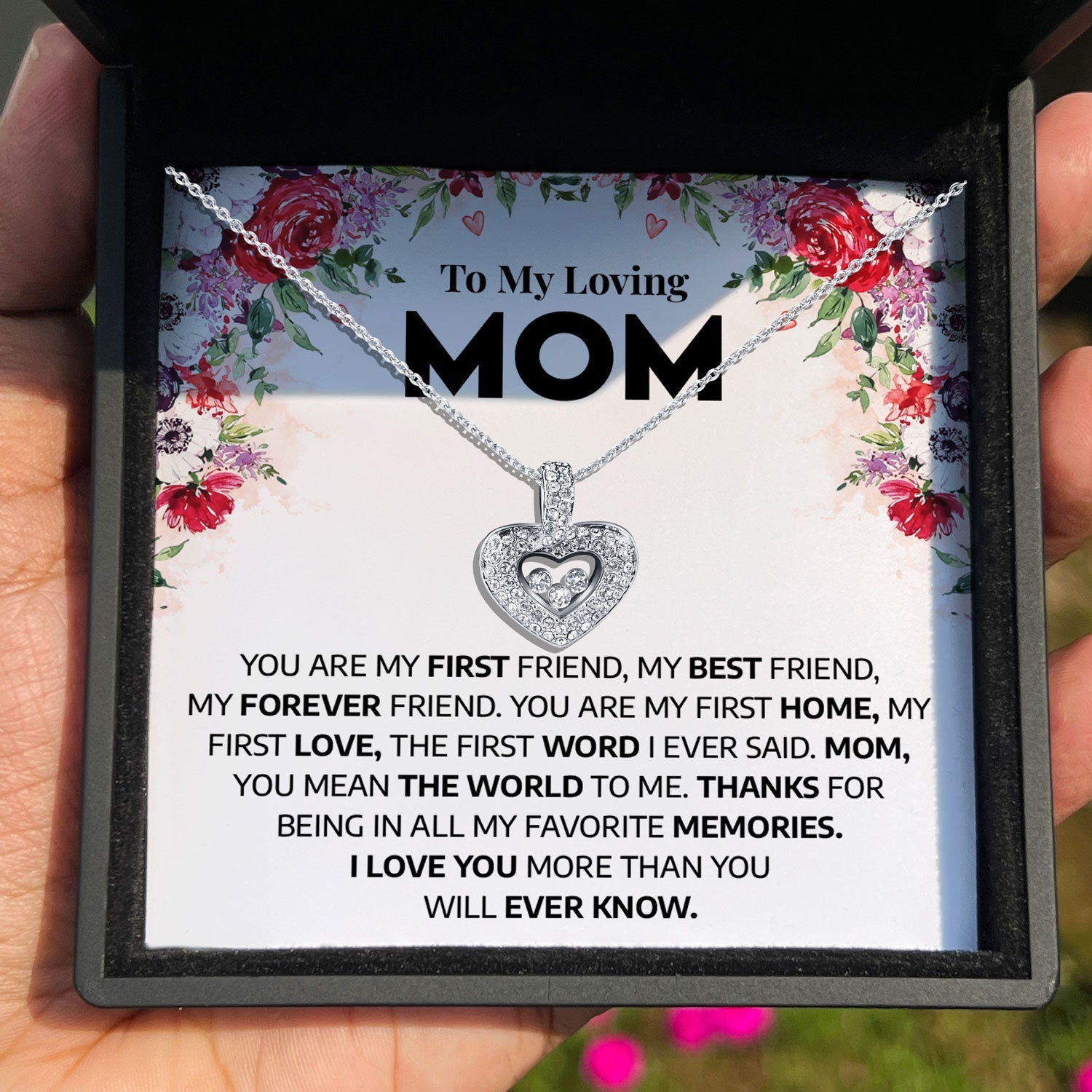 To My Loving Mom - You Are My First Home - Tryndi Floating Heart Necklace