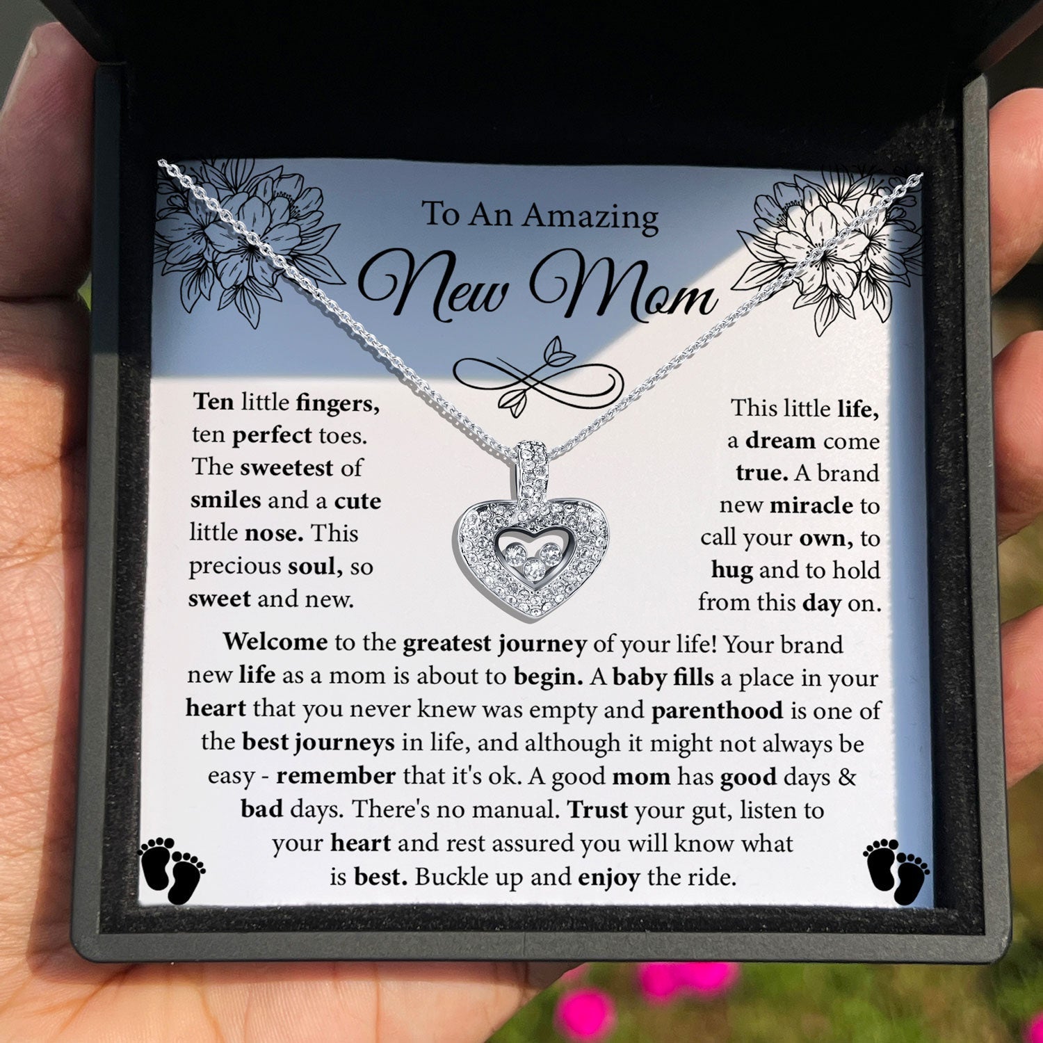 TRYNDI™ To My Amazing New Mom Floating Heart Necklace With Authentic Swarovski Crystals