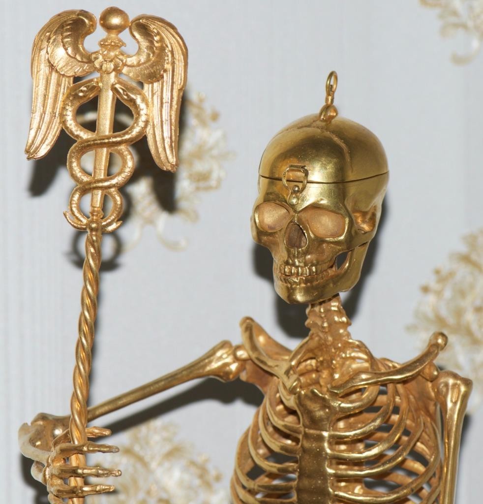 Antique c.1790s Memento Mori Skeleton Doctor's Verge Fusee Clock | 18k Ormolu