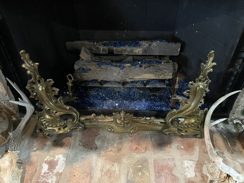 Antique French Baroque Rococo Fireplace Hearthware Screen & Fender 3-PC