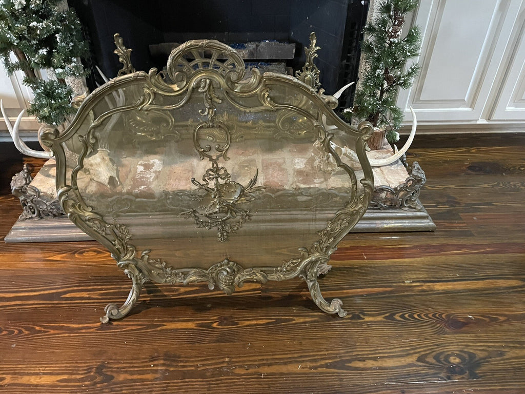 Antique French Baroque Rococo Fireplace Hearthware Screen & Fender 3-PC