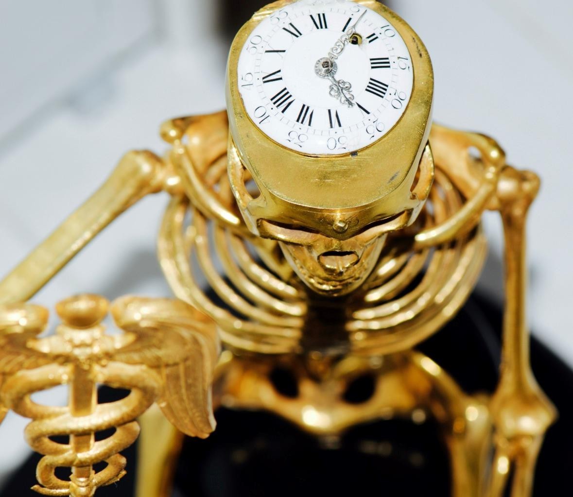 Antique c.1790s Memento Mori Skeleton Doctor's Verge Fusee Clock | 18k Ormolu
