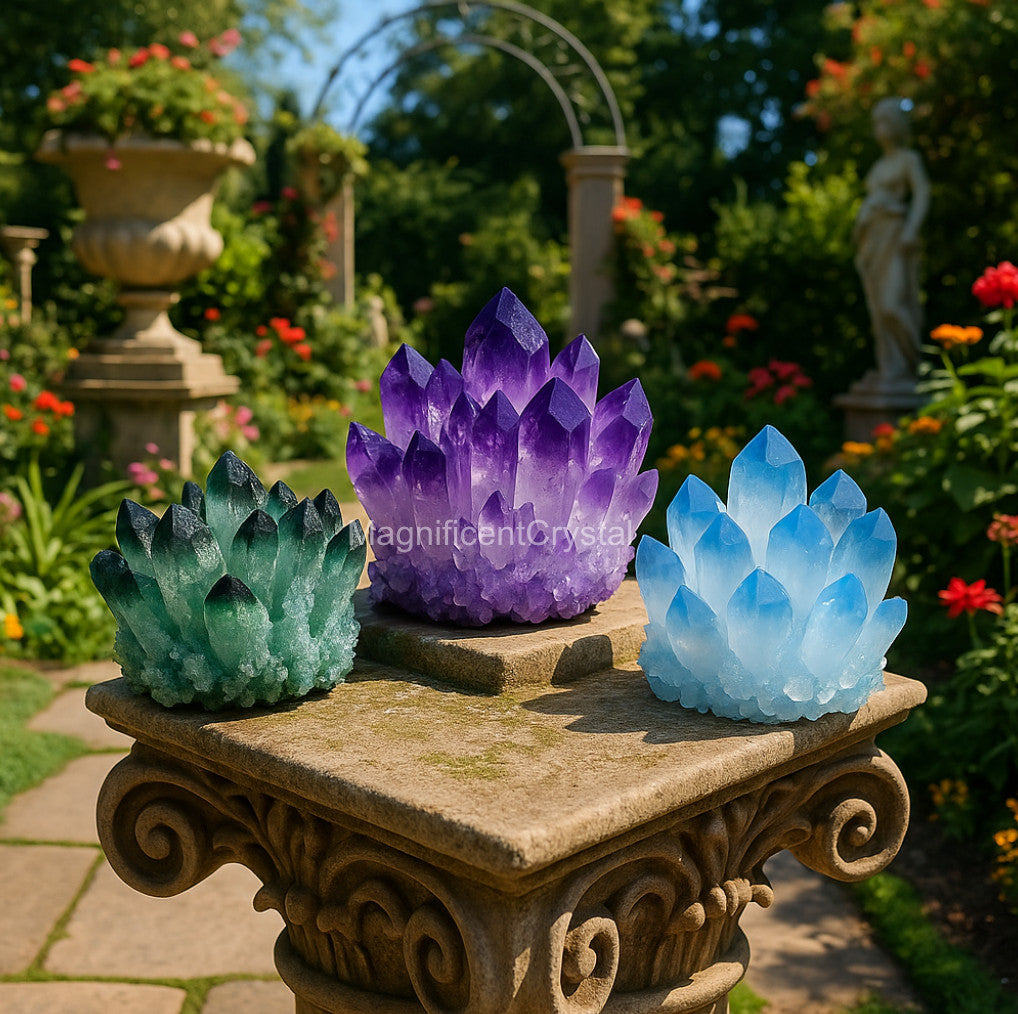 3PCS Blue Green Phantom Amethyst Crystal Cluster Natural Quartz Deco