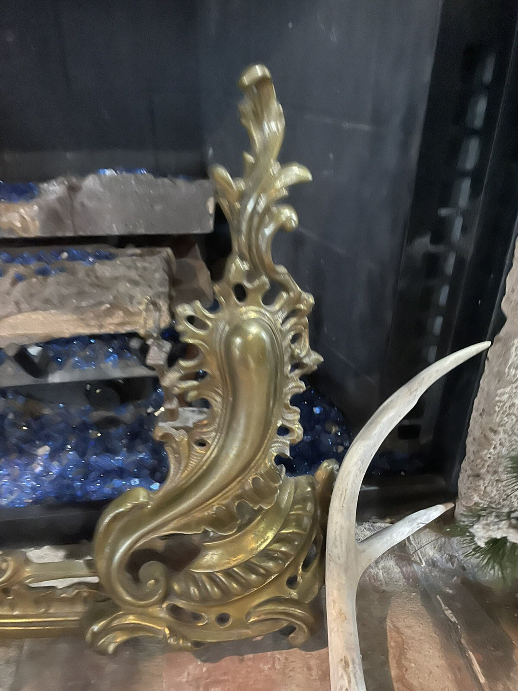 Antique French Baroque Rococo Fireplace Hearthware Screen & Fender 3-PC