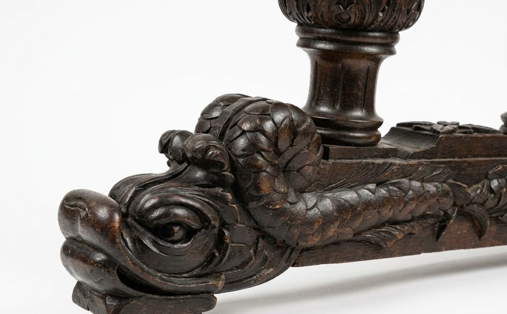 Antique George C Flint Co Library Table Renaissance Revival Carved Oak Man Heads