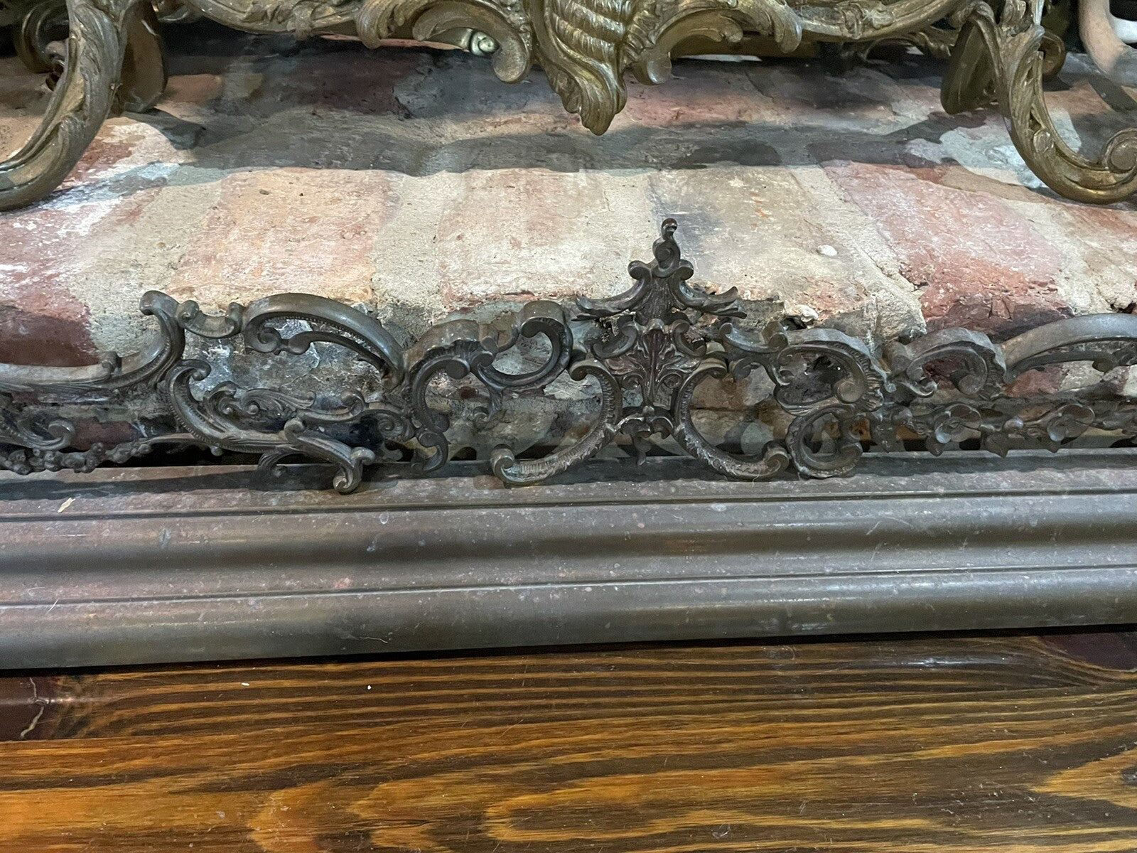Antique French Baroque Rococo Fireplace Hearthware Screen & Fender 3-PC