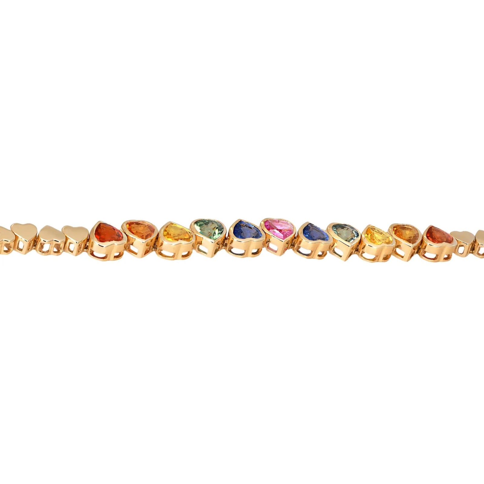 Natural Sapphire Rainbow Heart Shape Tennis Bracelet 14K Yellow Gold 3.50Cttw