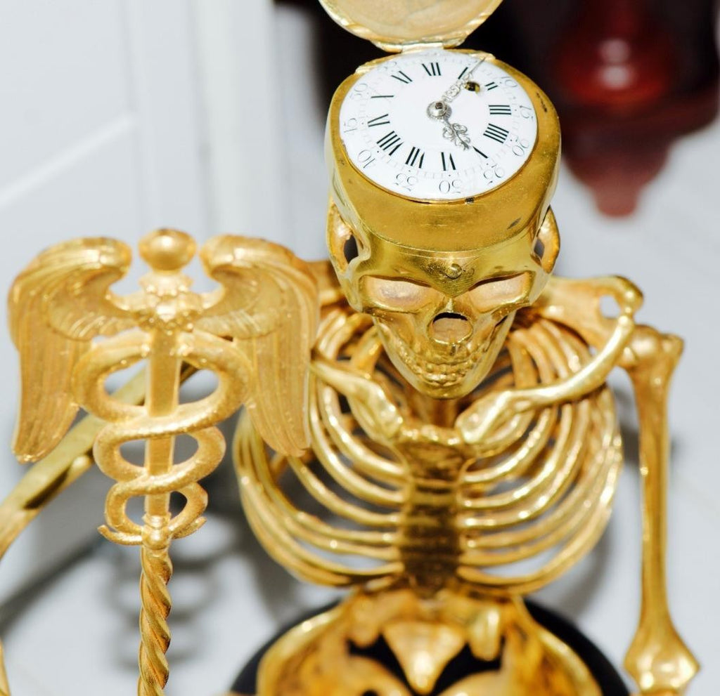 Antique c.1790s Memento Mori Skeleton Doctor's Verge Fusee Clock | 18k Ormolu