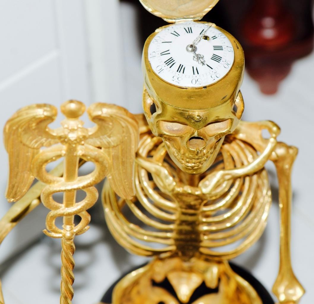 Antique c.1790s Memento Mori Skeleton Doctor's Verge Fusee Clock | 18k Ormolu