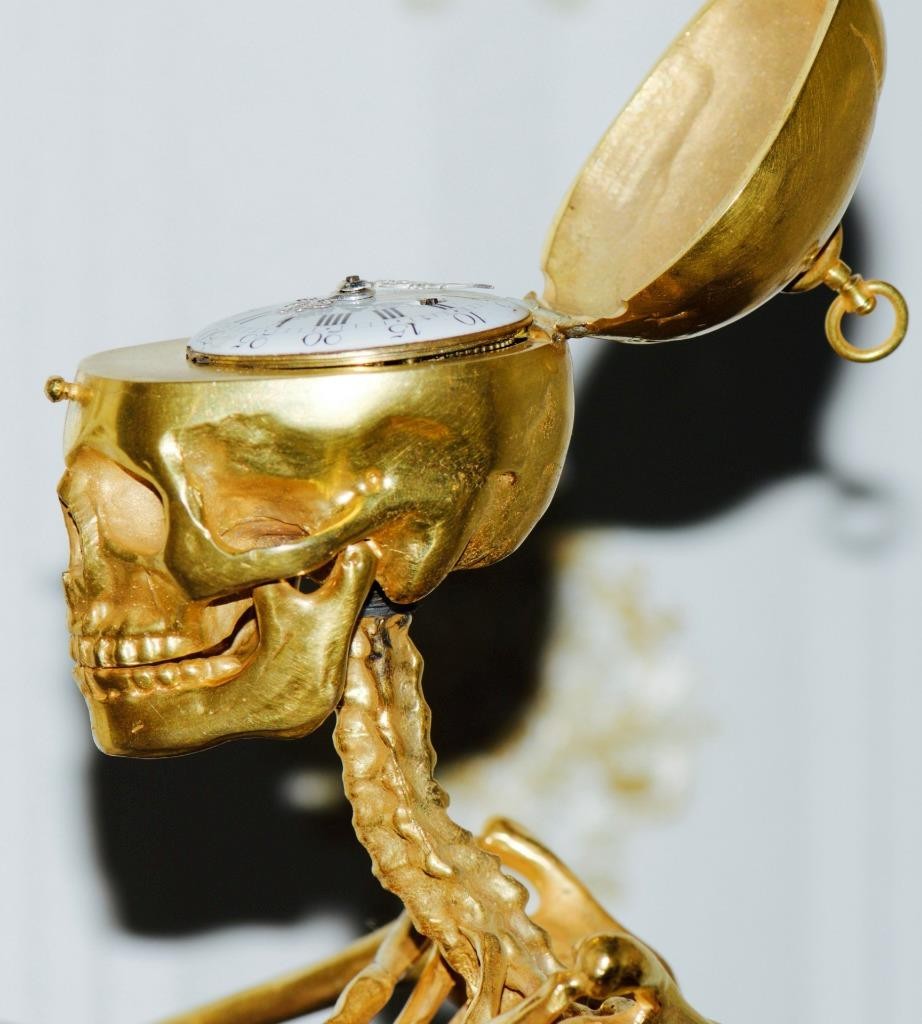 Antique c.1790s Memento Mori Skeleton Doctor's Verge Fusee Clock | 18k Ormolu