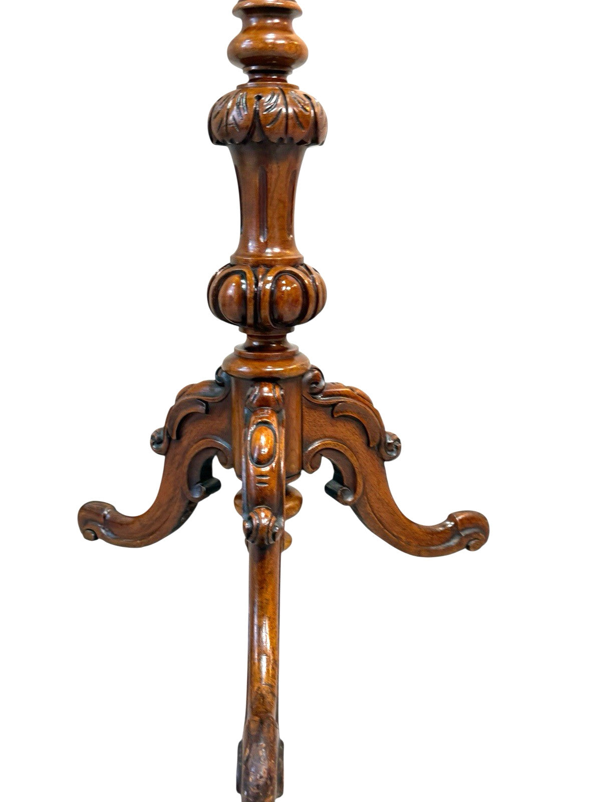 Antique Victorian Rosewood Pole Screen 65" Tall Carved Tripod Base Needlepoint