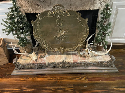 Antique French Baroque Rococo Fireplace Hearthware Screen & Fender 3-PC