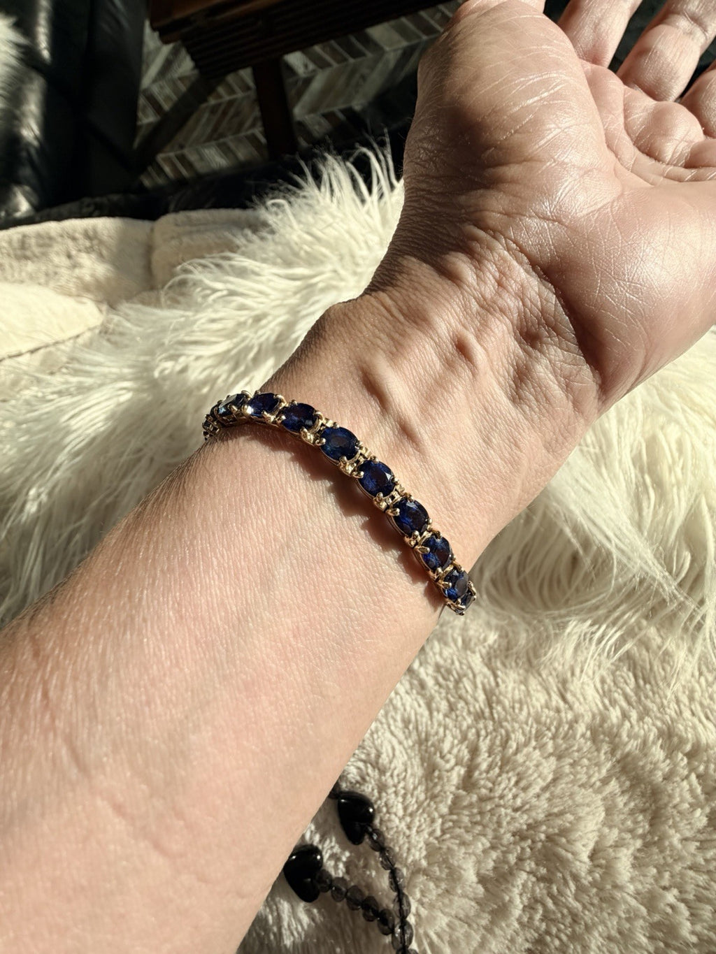 21.25ct Natural Blue Sapphire Tennis Bracelet 14K Yel Gold 25 Oval Stones 7.25”