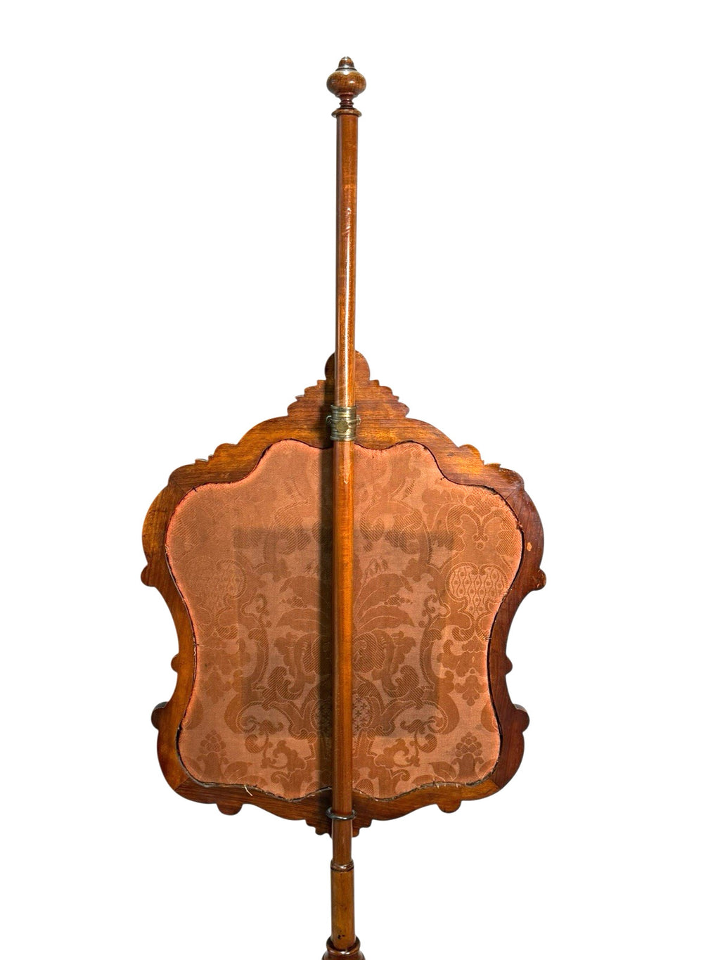Antique Victorian Rosewood Pole Screen 65" Tall Carved Tripod Base Needlepoint