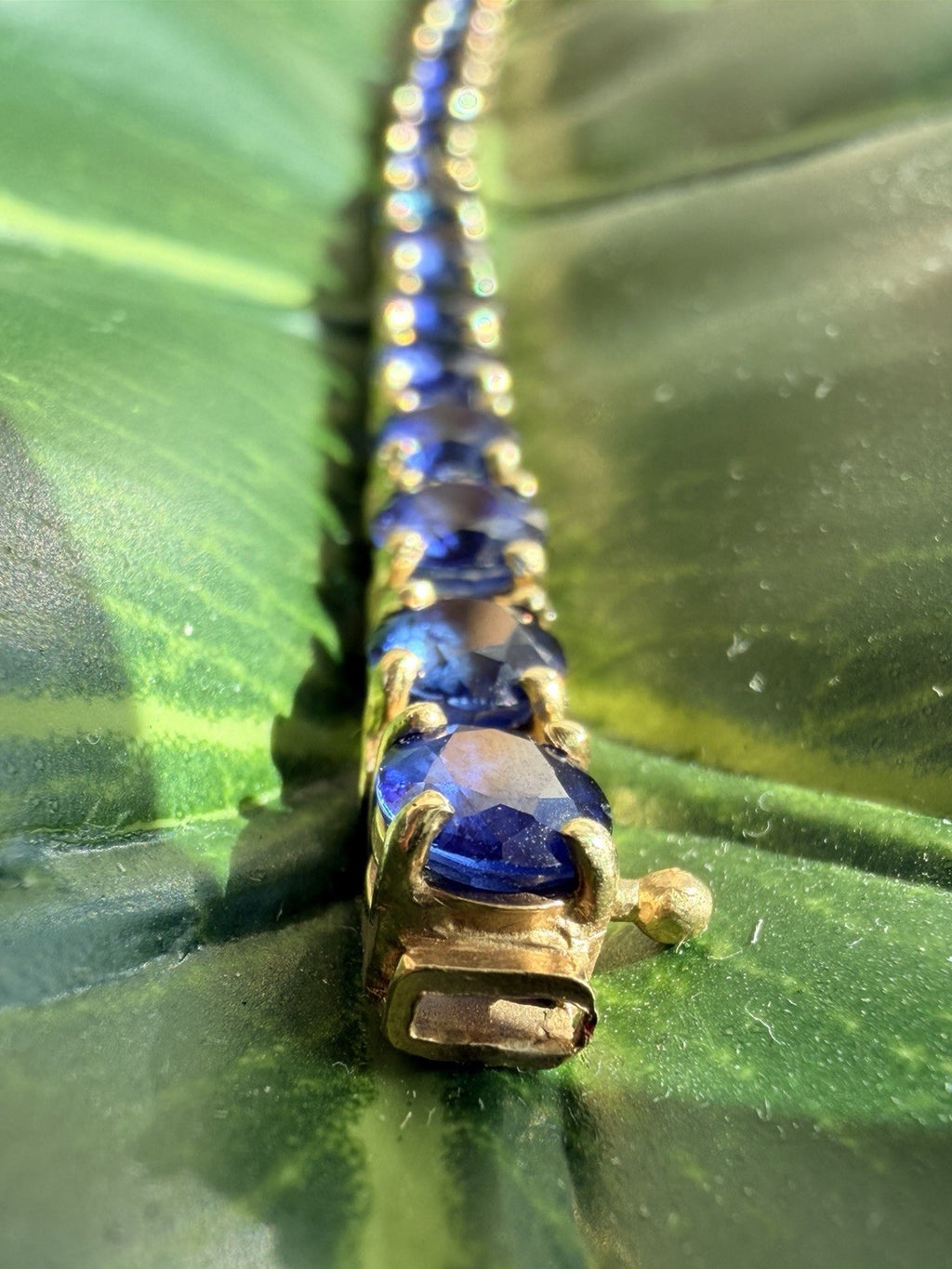 21.25ct Natural Blue Sapphire Tennis Bracelet 14K Yel Gold 25 Oval Stones 7.25”