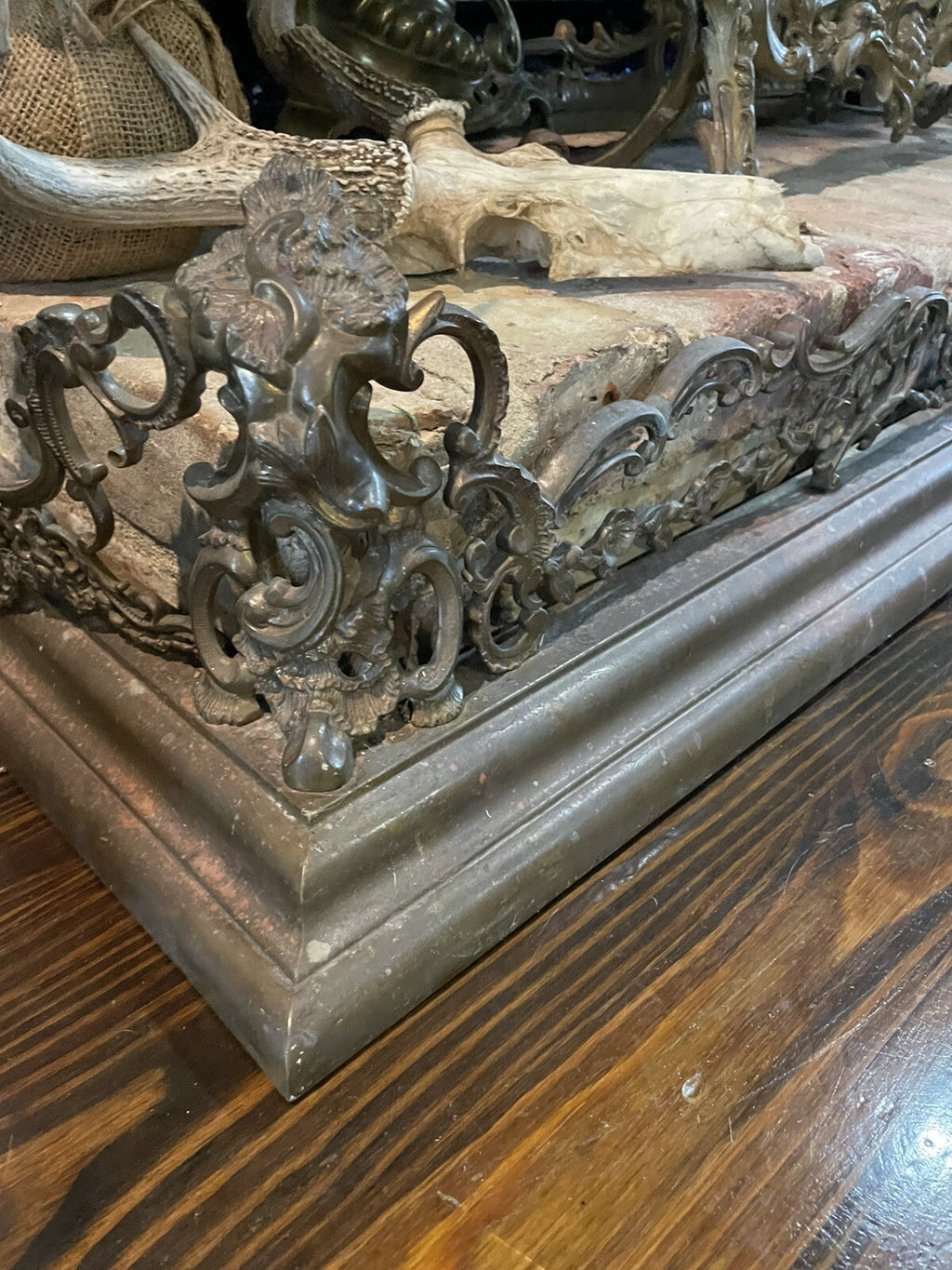 Antique French Baroque Rococo Fireplace Hearthware Screen & Fender 3-PC