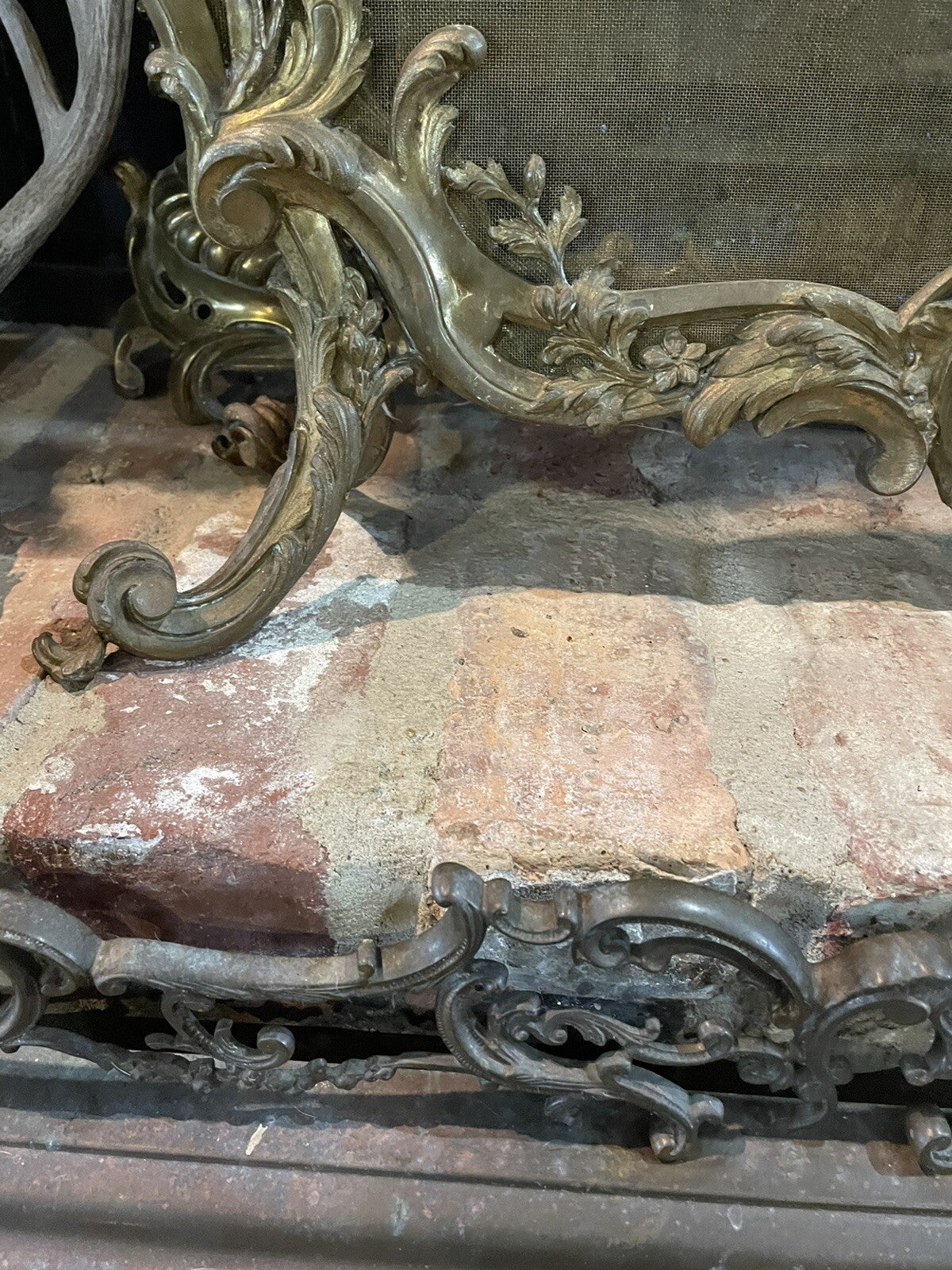 Antique French Baroque Rococo Fireplace Hearthware Screen & Fender 3-PC